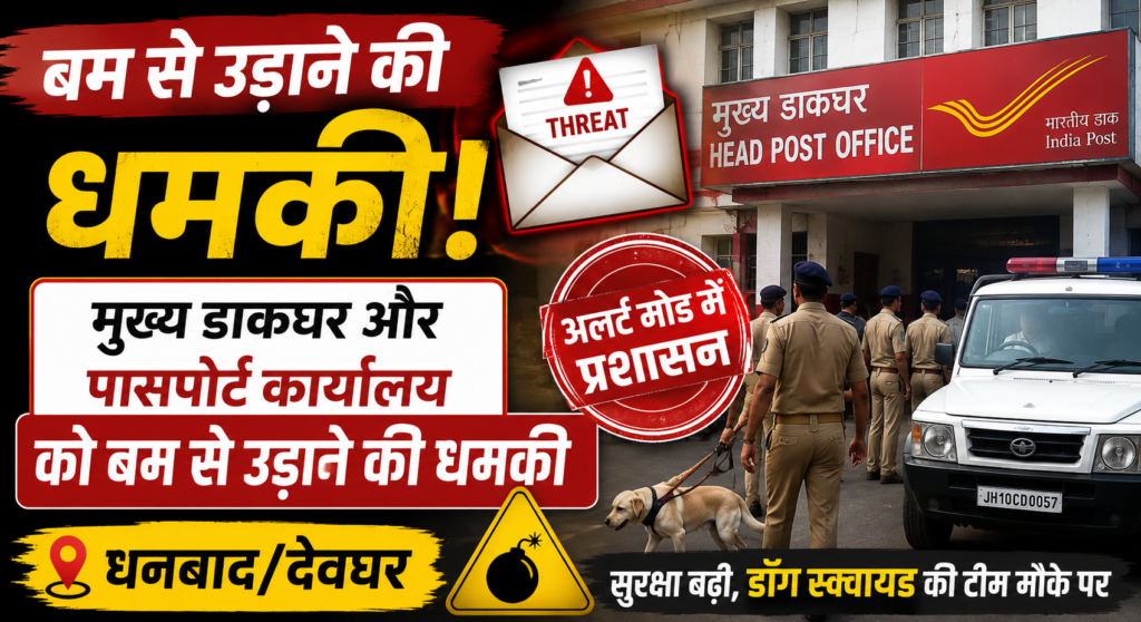 धनबाद और रदेवघ, मुख्य डाकघर व पासपोर्ट कार्यालय को उड़ाने की चेतावनी