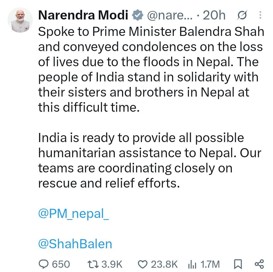 नेपाल में बाढ़ की तबाही के बीच भारत का ‘ऑपरेशन मदद’, काठमांडू पहुंची राहत की खेप