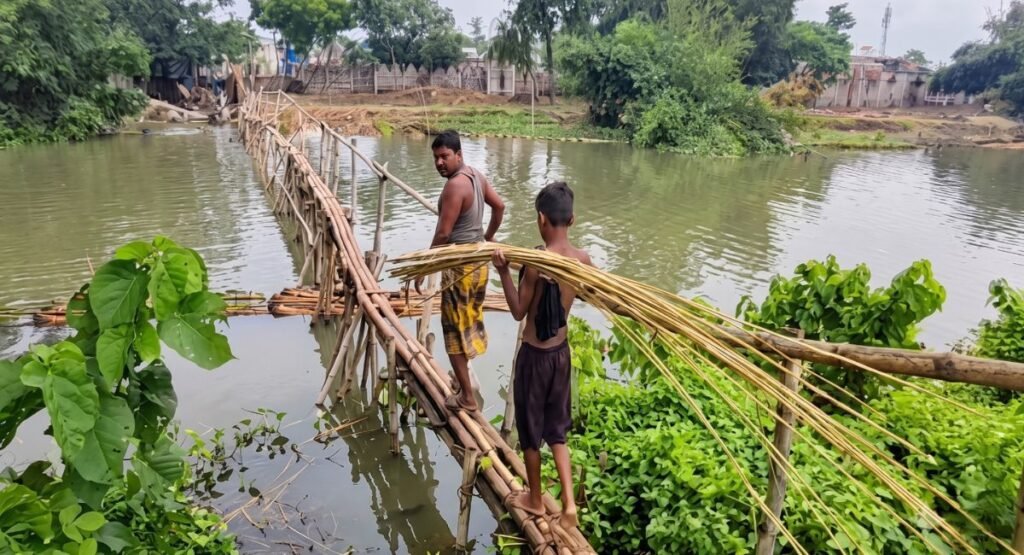 30 साल से बांस के सहारे नदी पार कर रहा गांव, बारिश में जान हथेली पर लेकर स्कूल जाते हैं बच्चे