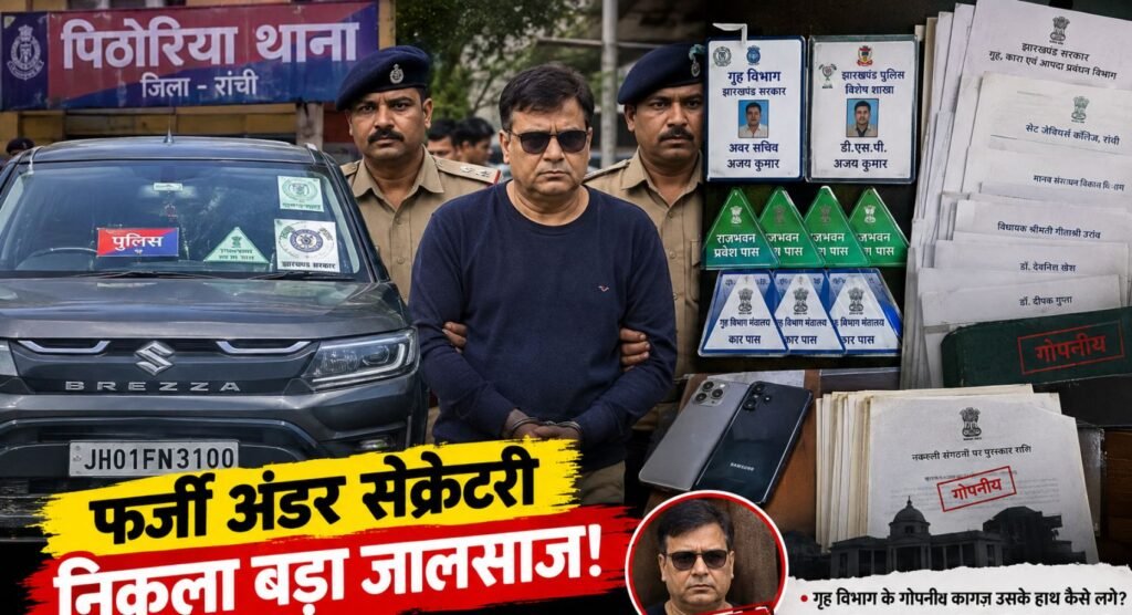 झारखंड सरकार का “अंडर सेक्रेटरी” निकला 52 साल का जालसाज: रांची में फर्जी अफसर गिरफ्तार, गोपनीय सरकारी दस्तावेज बरामद अंडर
