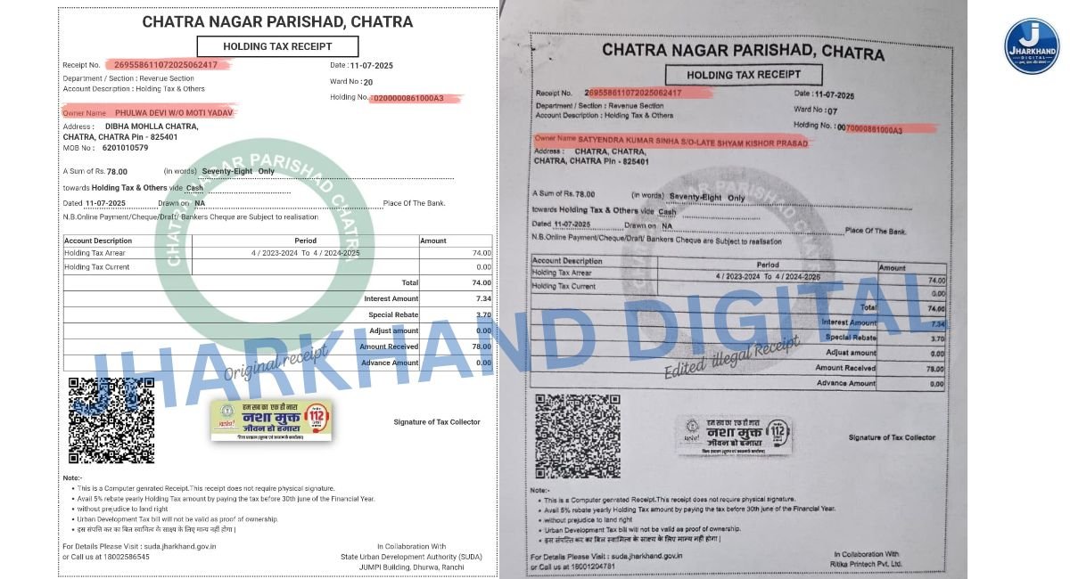 चतरा में जमीन रजिस्ट्री का बड़ा खेल! एक ही रसीद नंबर पर दो होल्डिंग, अलग-अलग वार्डों के दस्तावेजों से एक दिन में सात रजिस्ट्रियां